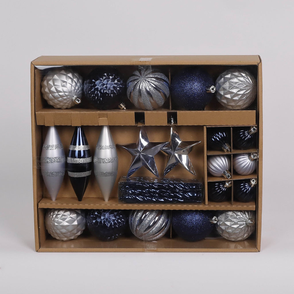 22 Shatterproof Ornaments box set - Silver and Blue