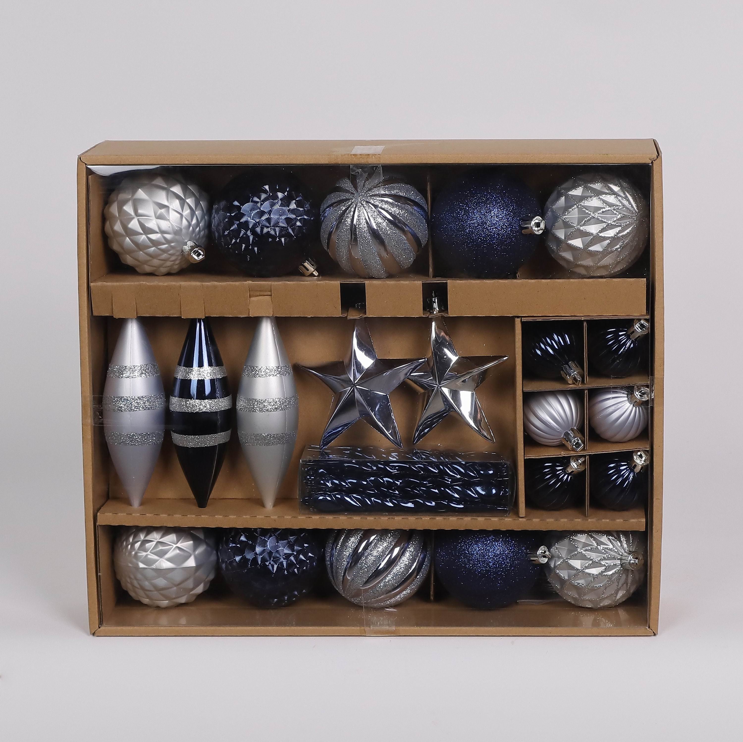 22 Shatterproof Ornaments box set - Silver and Blue