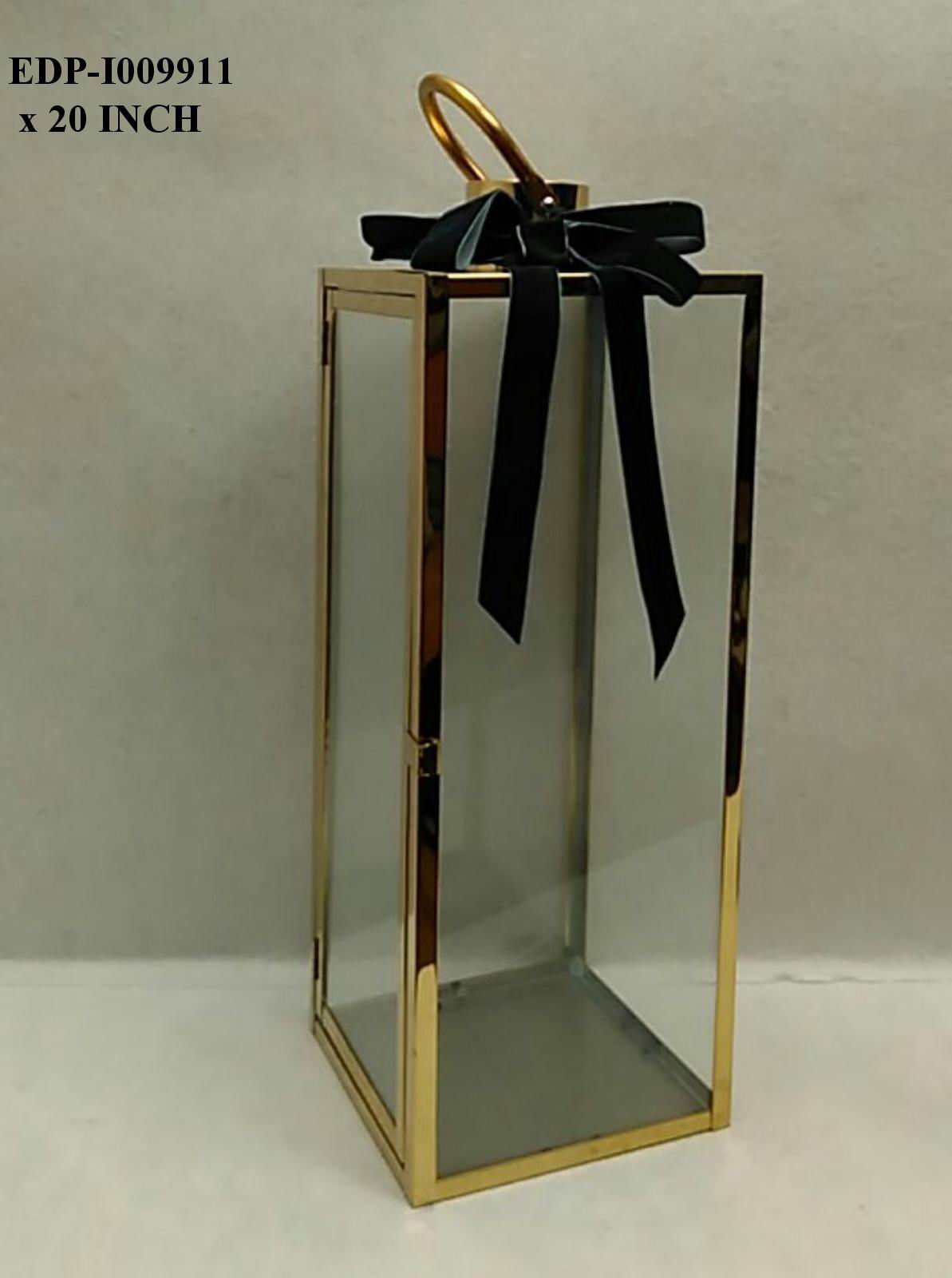20"H. Gold Metal Lantern with Bow
