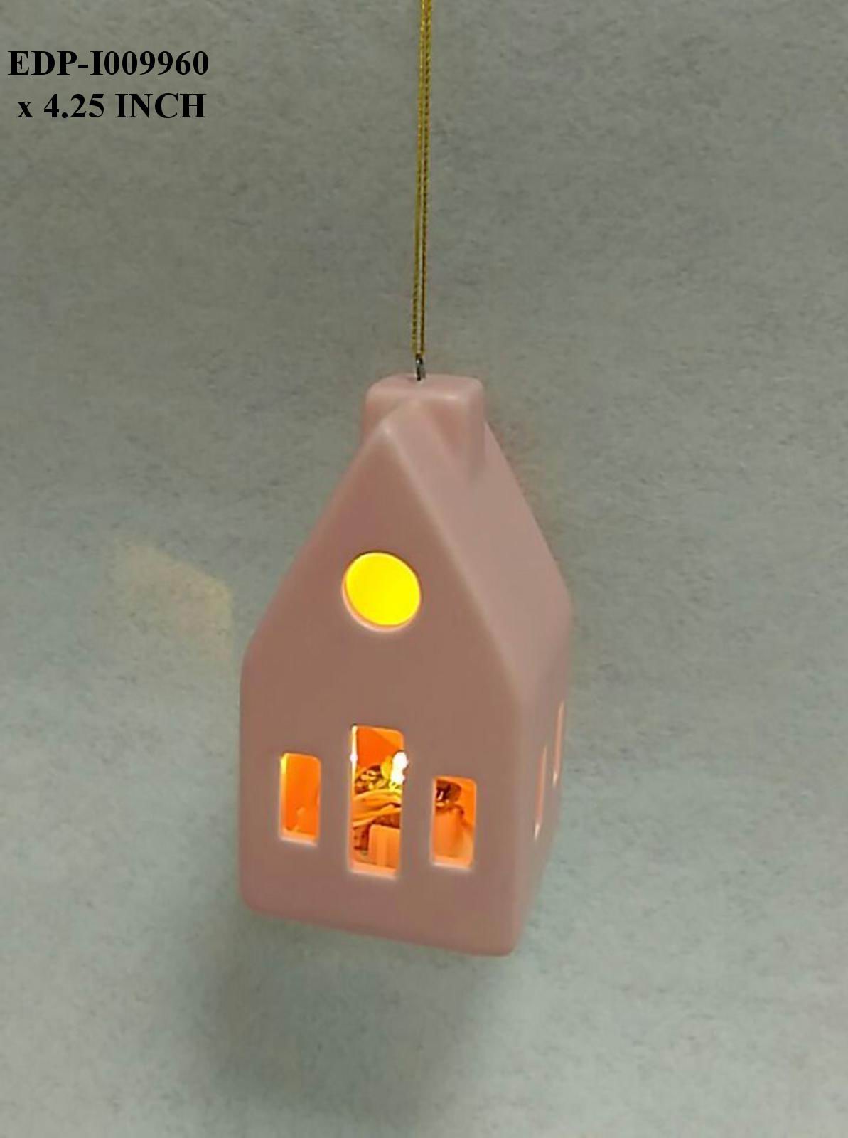 4.25"H. Ceramic  Pink House orn