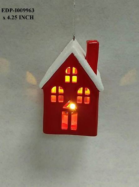 4.25"H. Ceramic Red House orn
