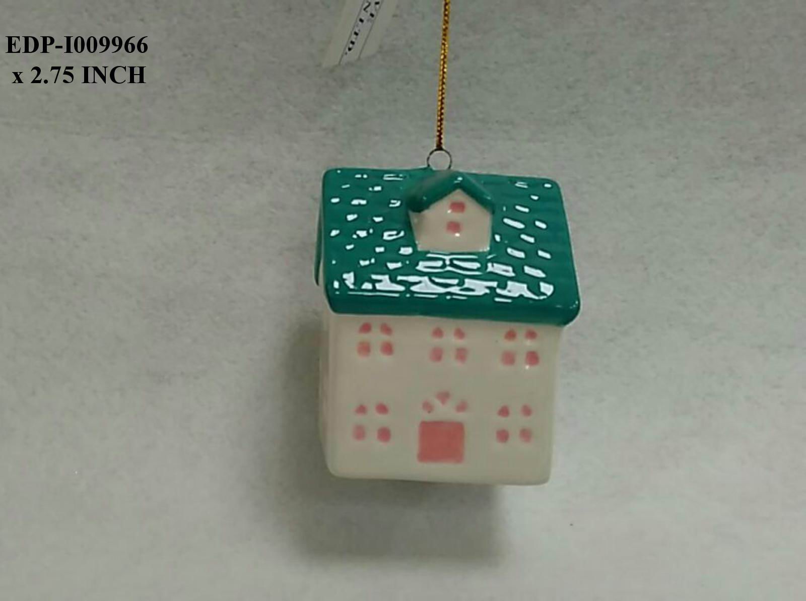 2.75"H. Ceramic Green/White House Orn