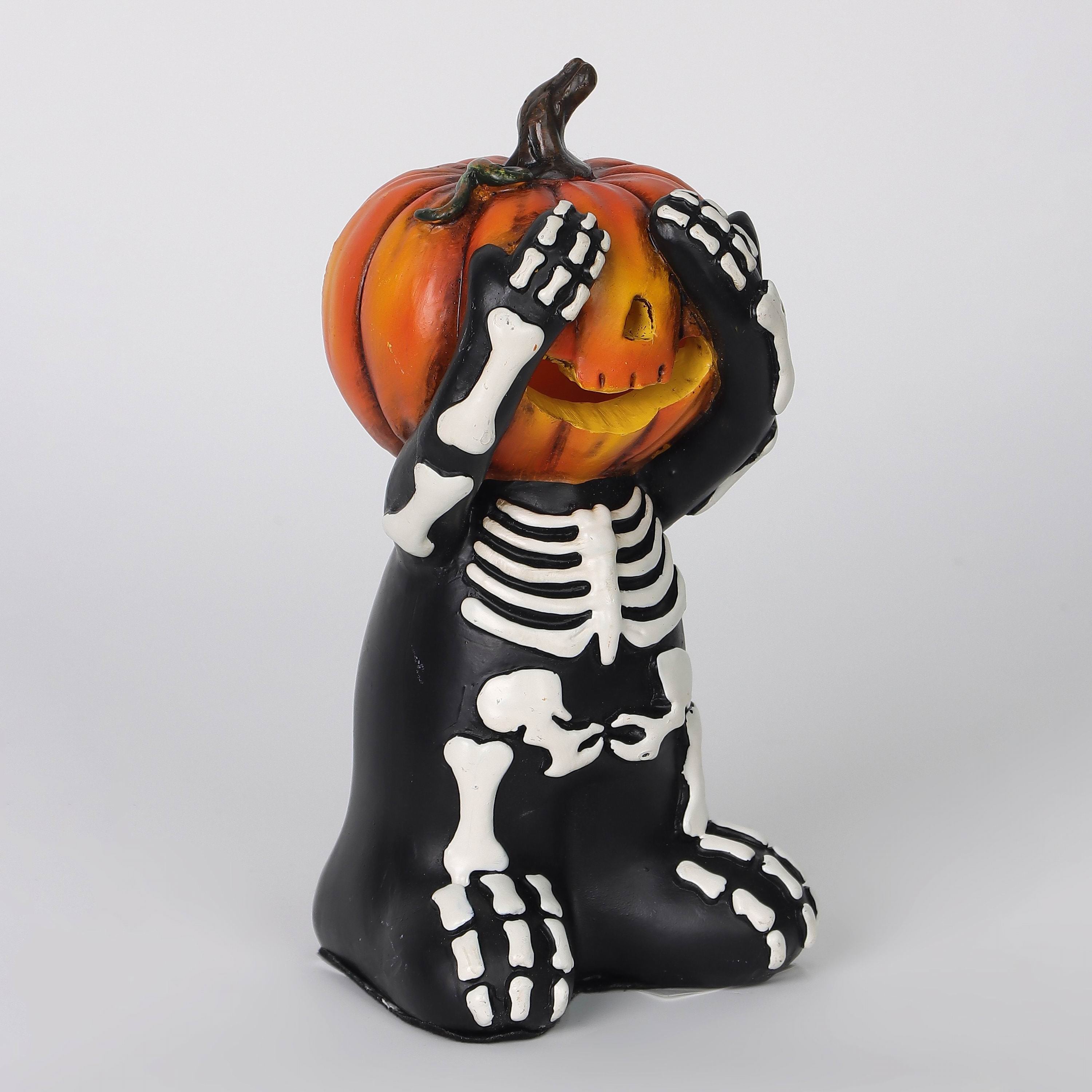6"H. Halloween Table Top Skeleton with Orange Pumpkin Head