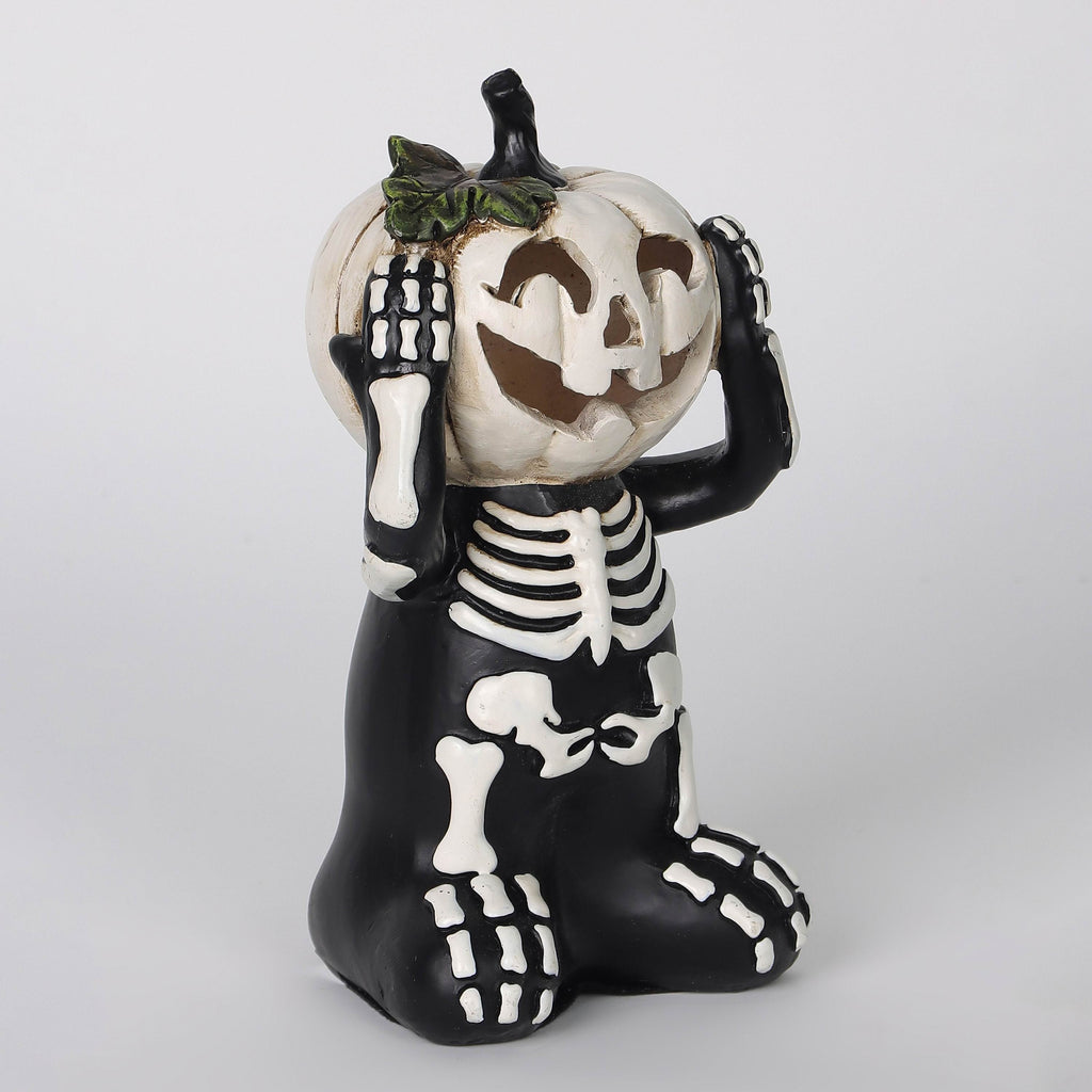 6"H. Halloween Table Top Skeleton with White Pumpkin Head