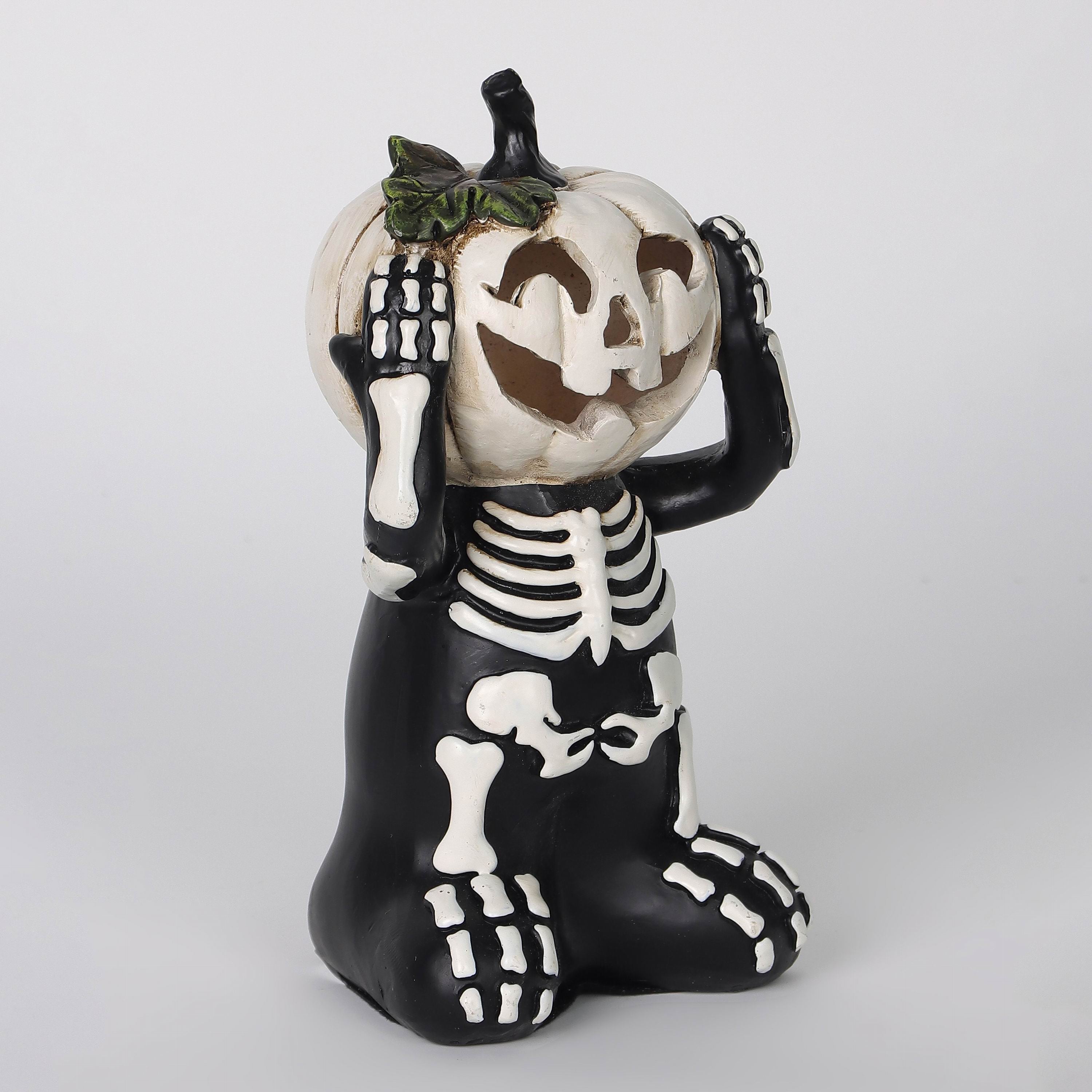 6"H. Halloween Table Top Skeleton with White Pumpkin Head