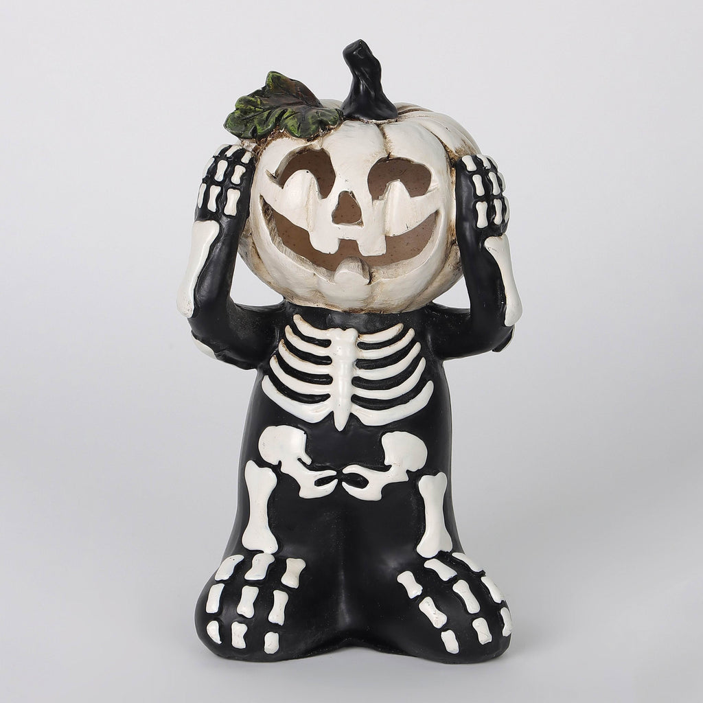 6"H. Halloween Table Top Skeleton with White Pumpkin Head