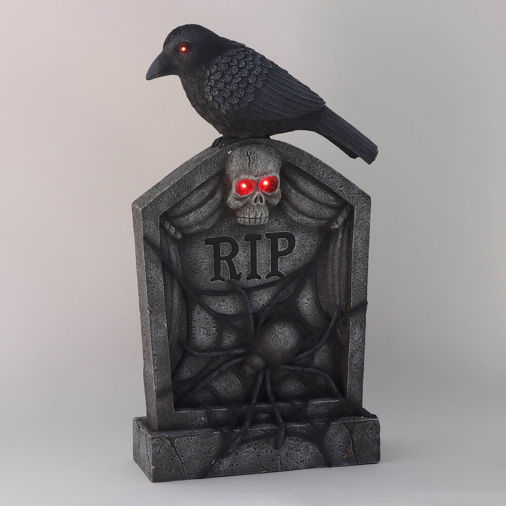 28"H. Polyresin Tombstone With Bird