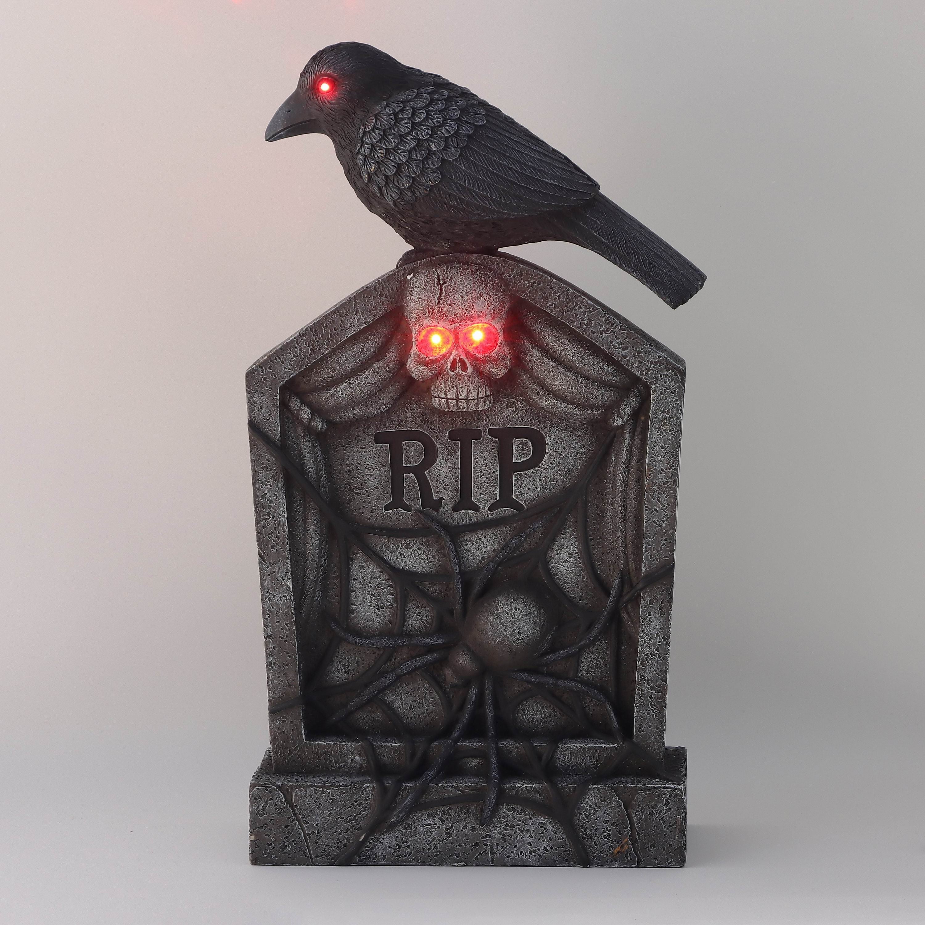 28"H. Polyresin Tombstone With Bird