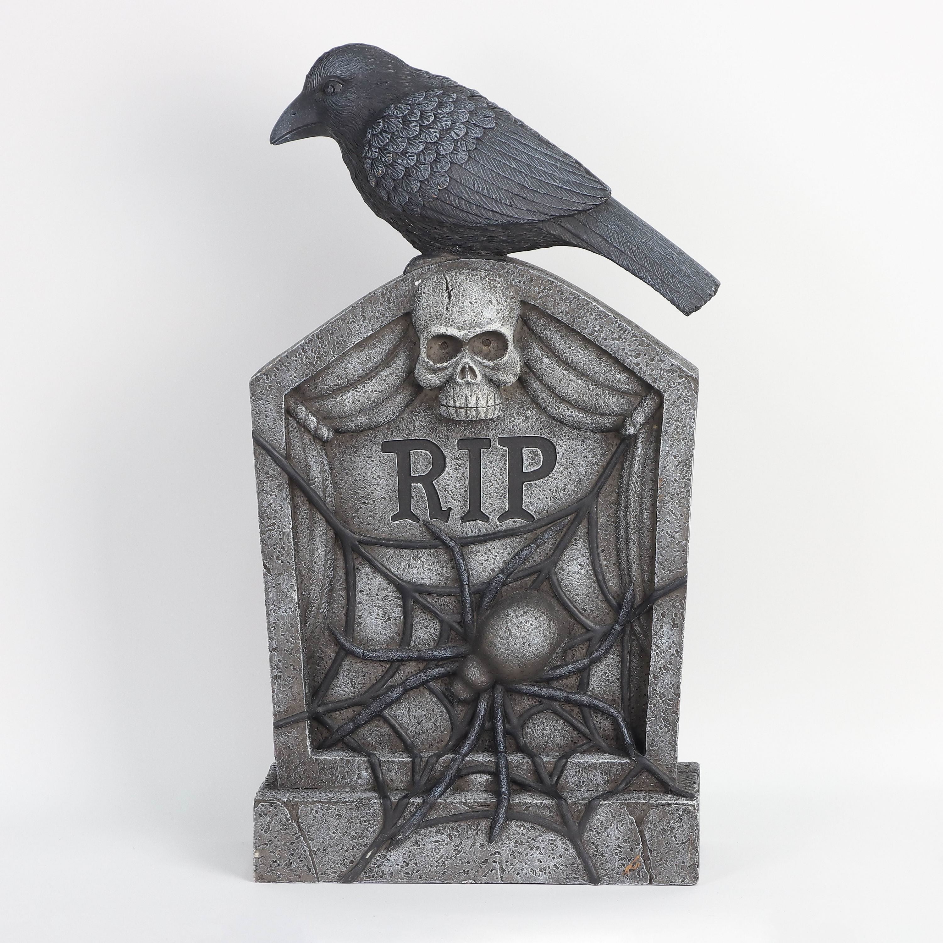 28"H. Polyresin Tombstone With Bird