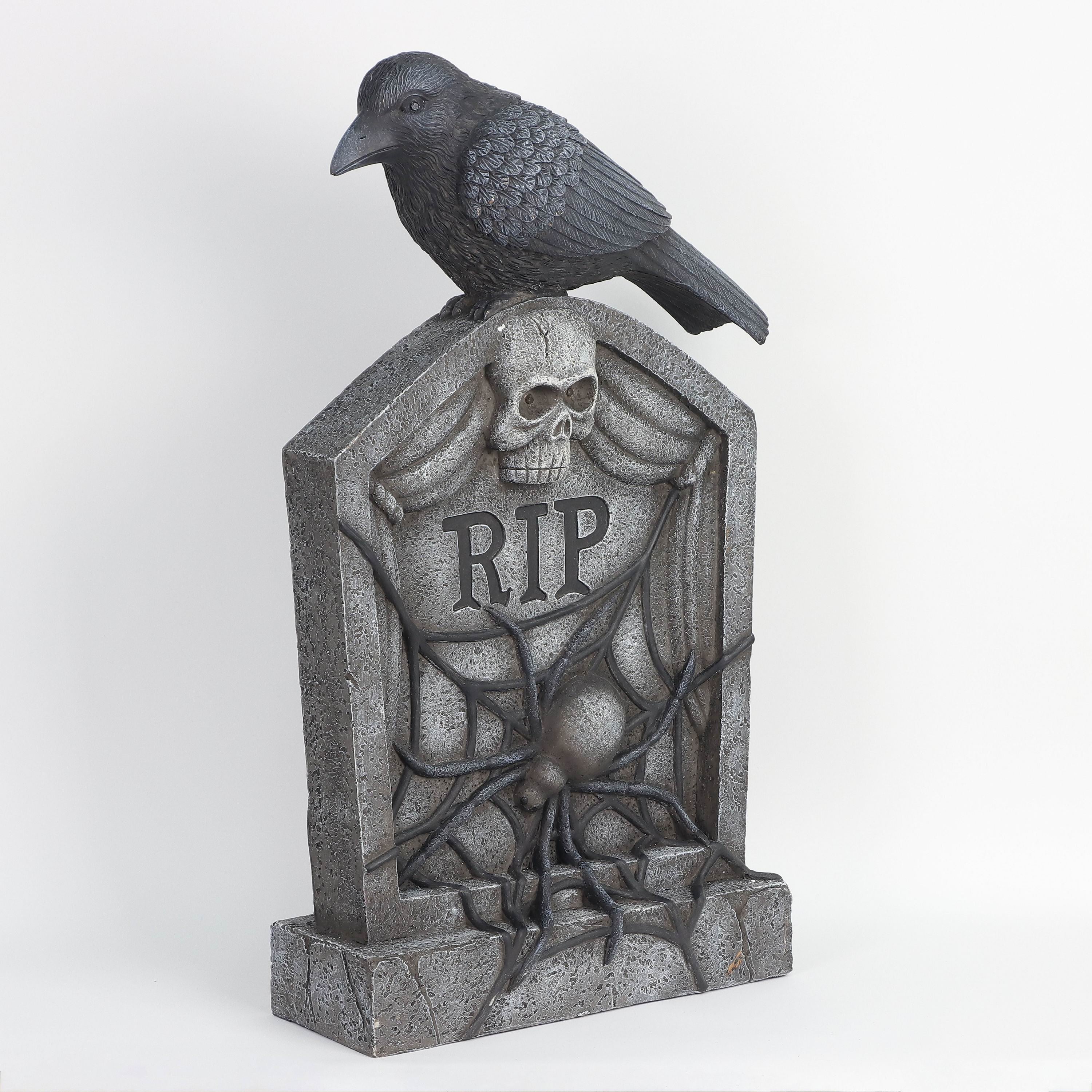 28"H. Polyresin Tombstone With Bird