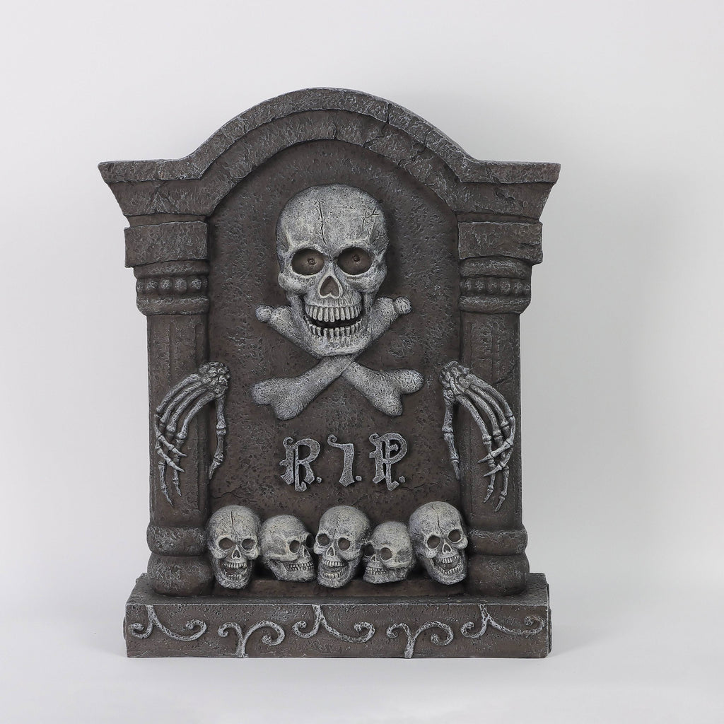 24"H. Polyresin Tombstone With Skulls