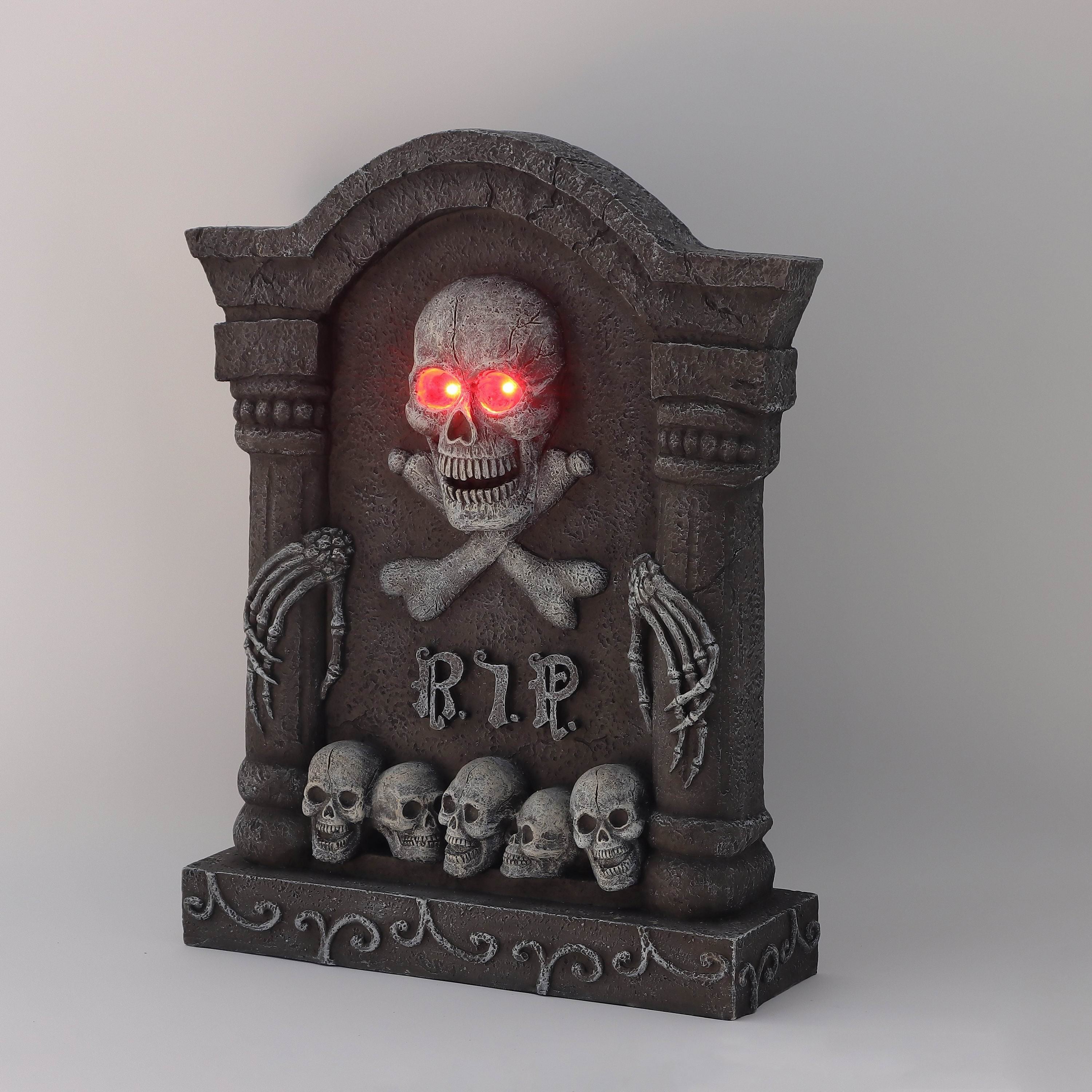 24"H. Polyresin Tombstone With Skulls