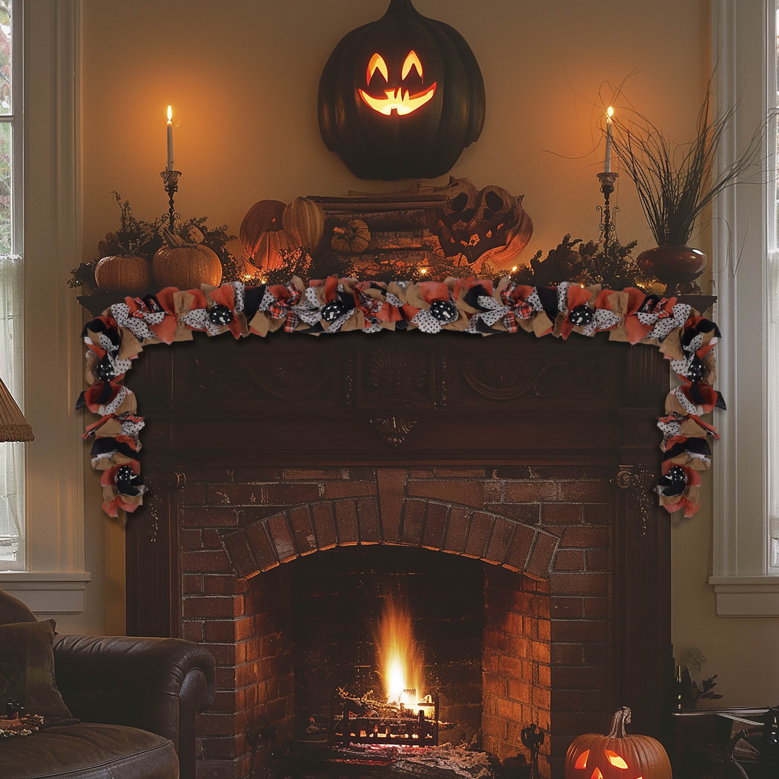 72" Halloween Fabric Garland with Black Small Pumpkins