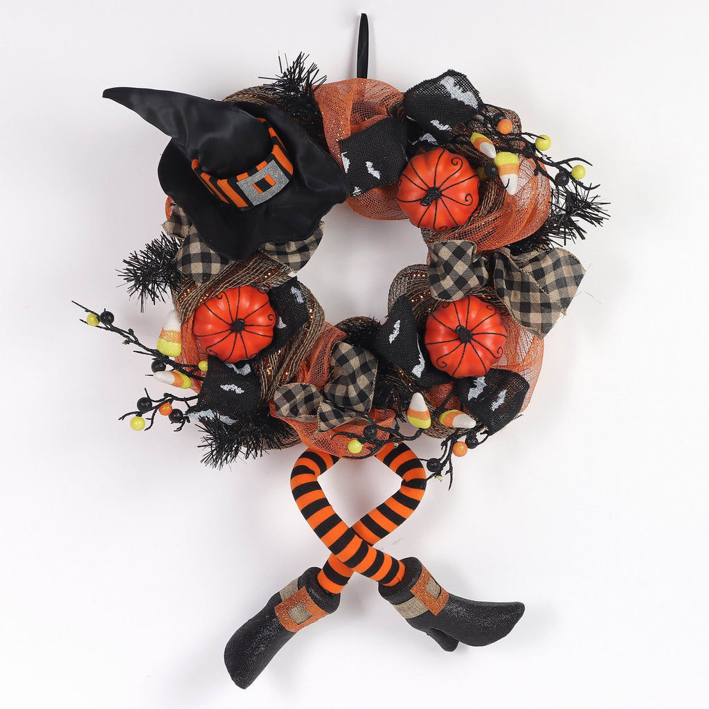 16" Halloween Wreath with Witch Feet