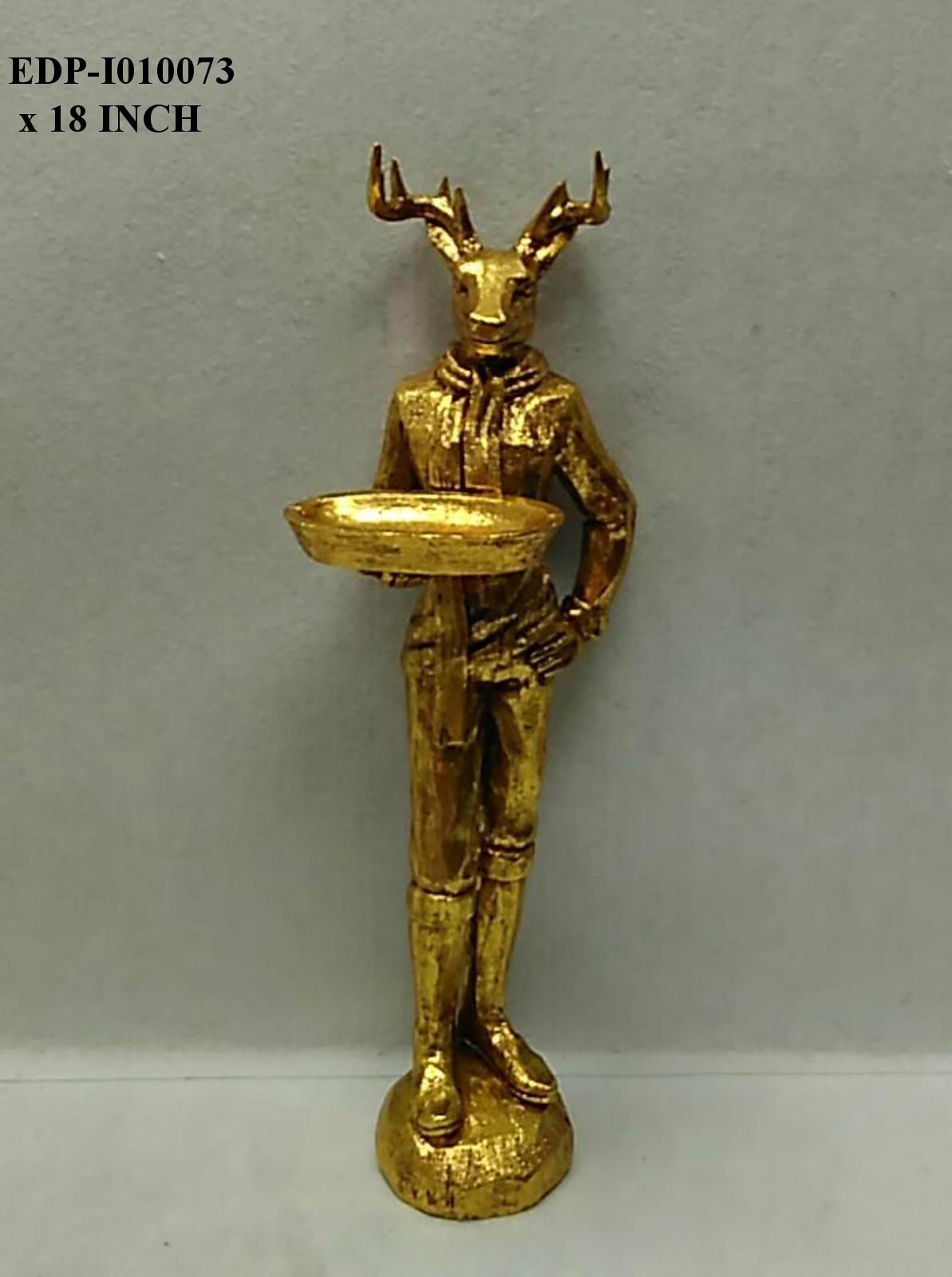 18" Polyresin Gold Table Top Reindeer Head Statuary