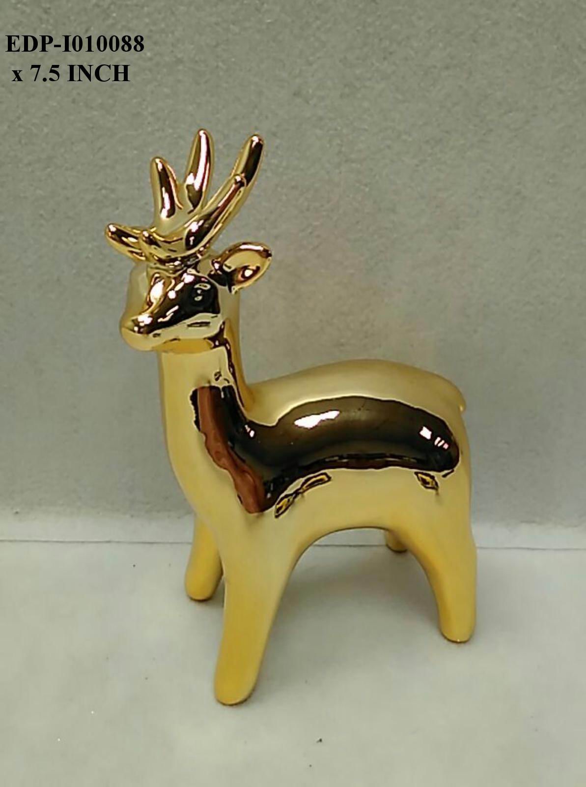 7.5" Ceramicn Electroplated Gold Standing Reindeer