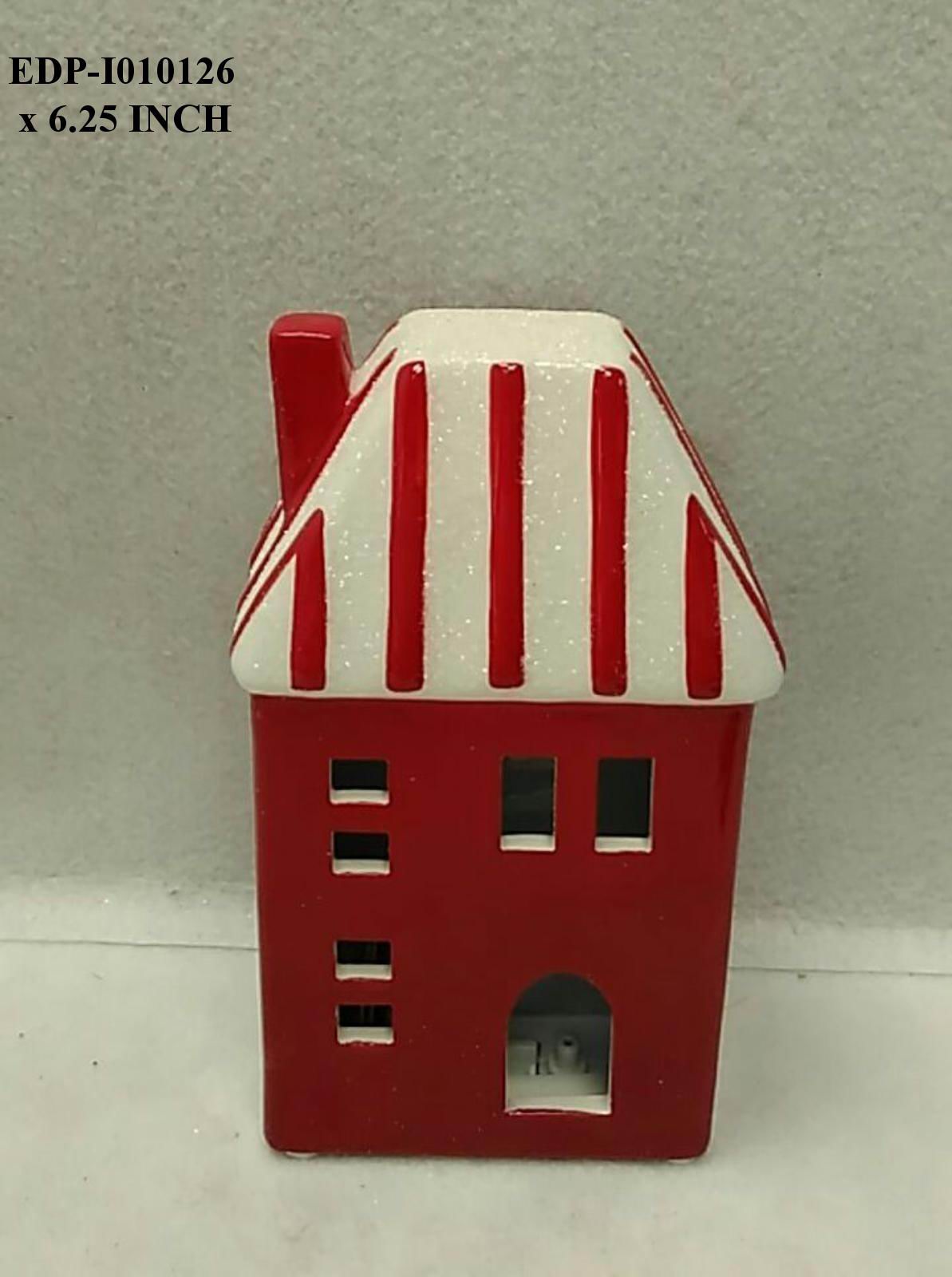 6.25" Ceramic Red/White Table Top Lighted House