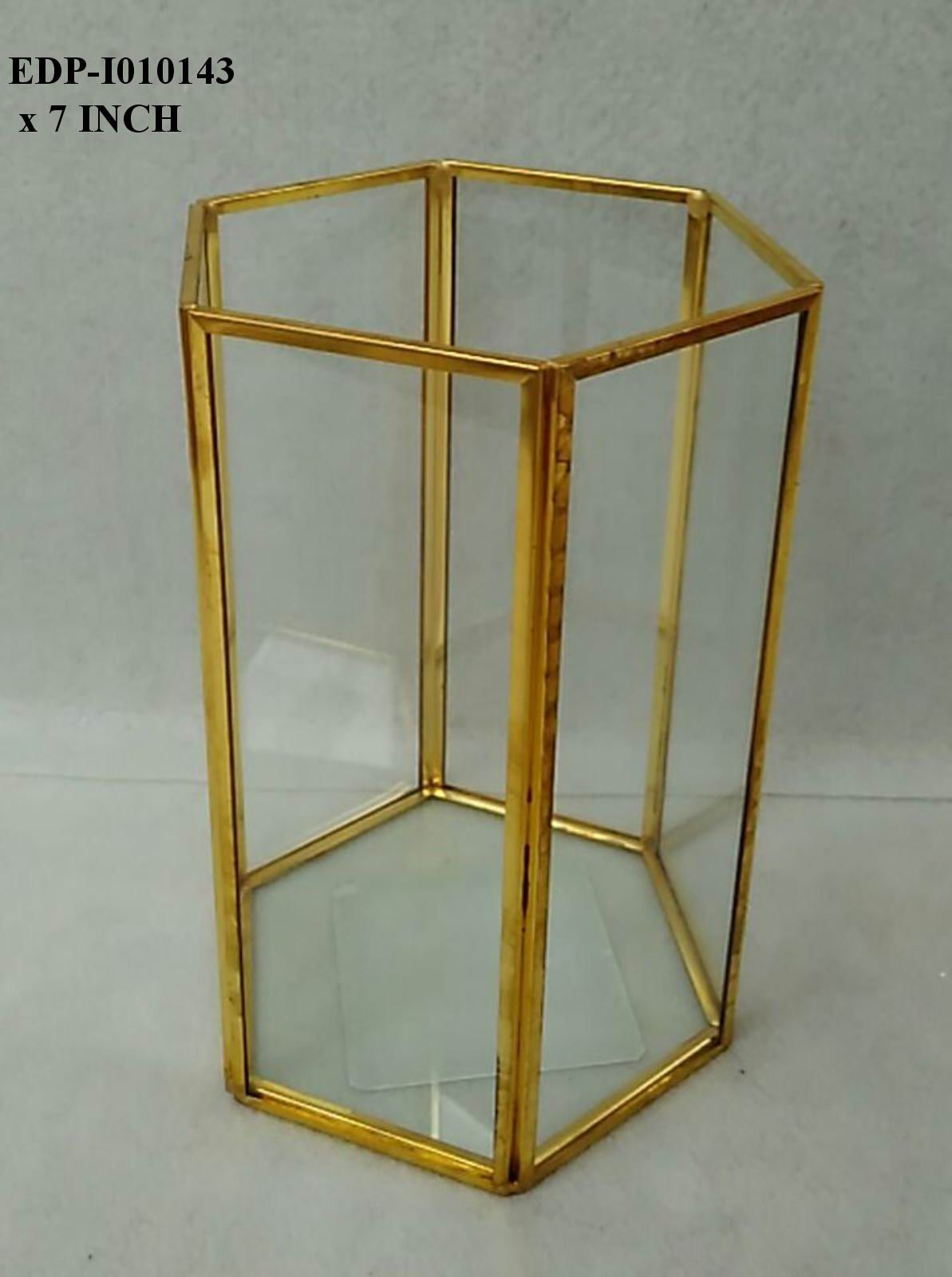 7.0" Gold Metal/Glass Lantern