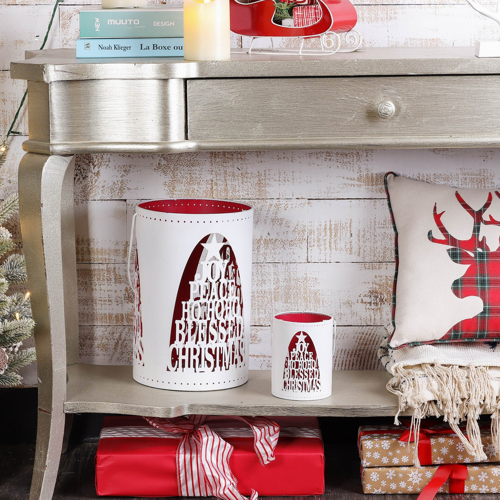 4 X 5.5"H CUTOUT X'MAS WORDINGS TREE WHITE CONTAINER DECOR