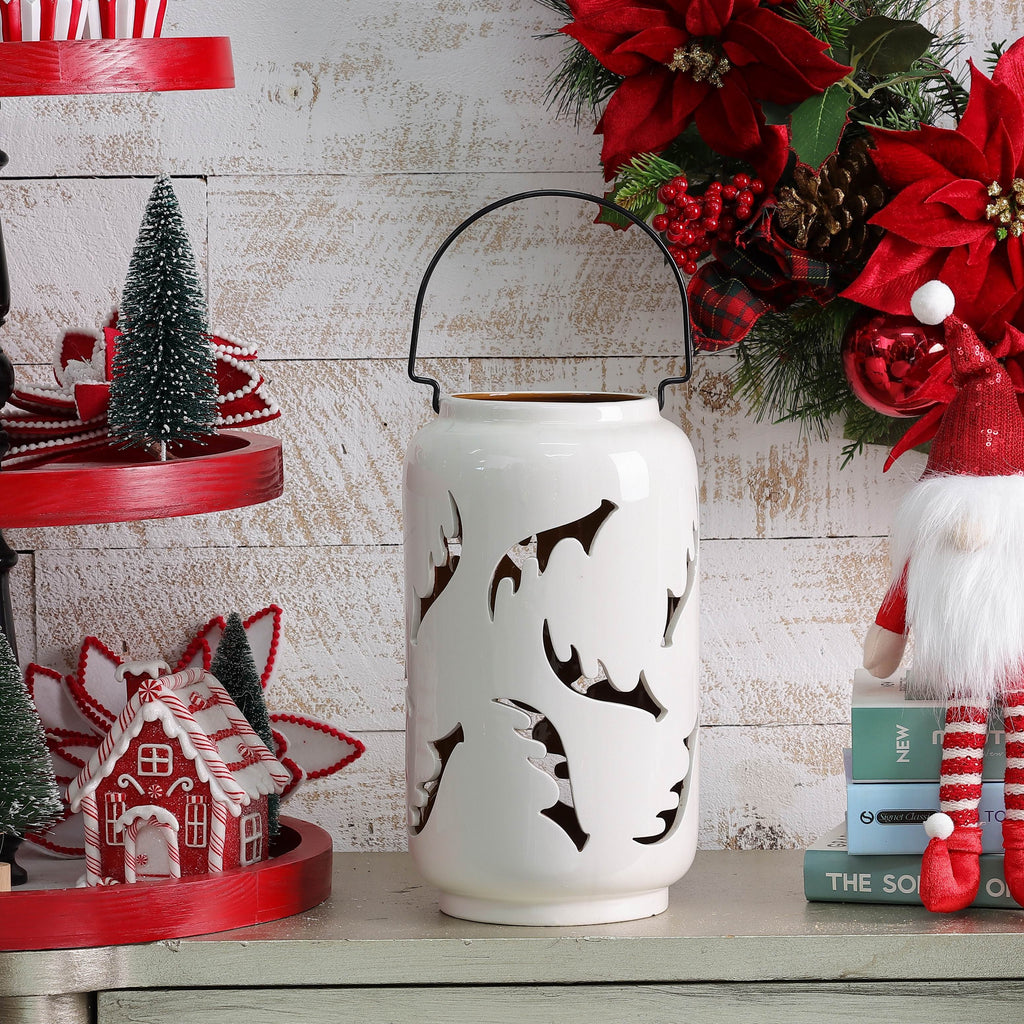 7 X 7 X 12"H ANTLERS WHITE CONTAINER DECOR