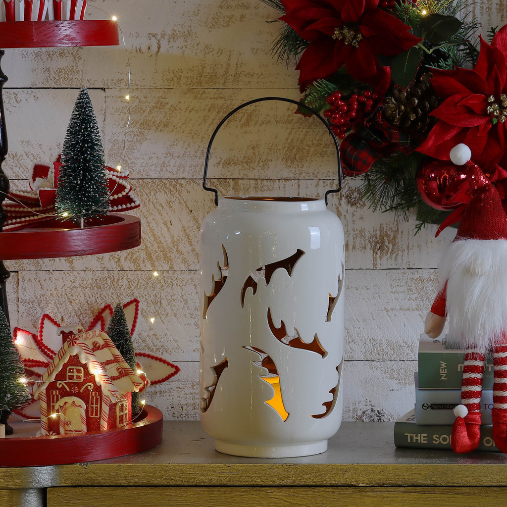 7 X 7 X 12"H ANTLERS WHITE CONTAINER DECOR