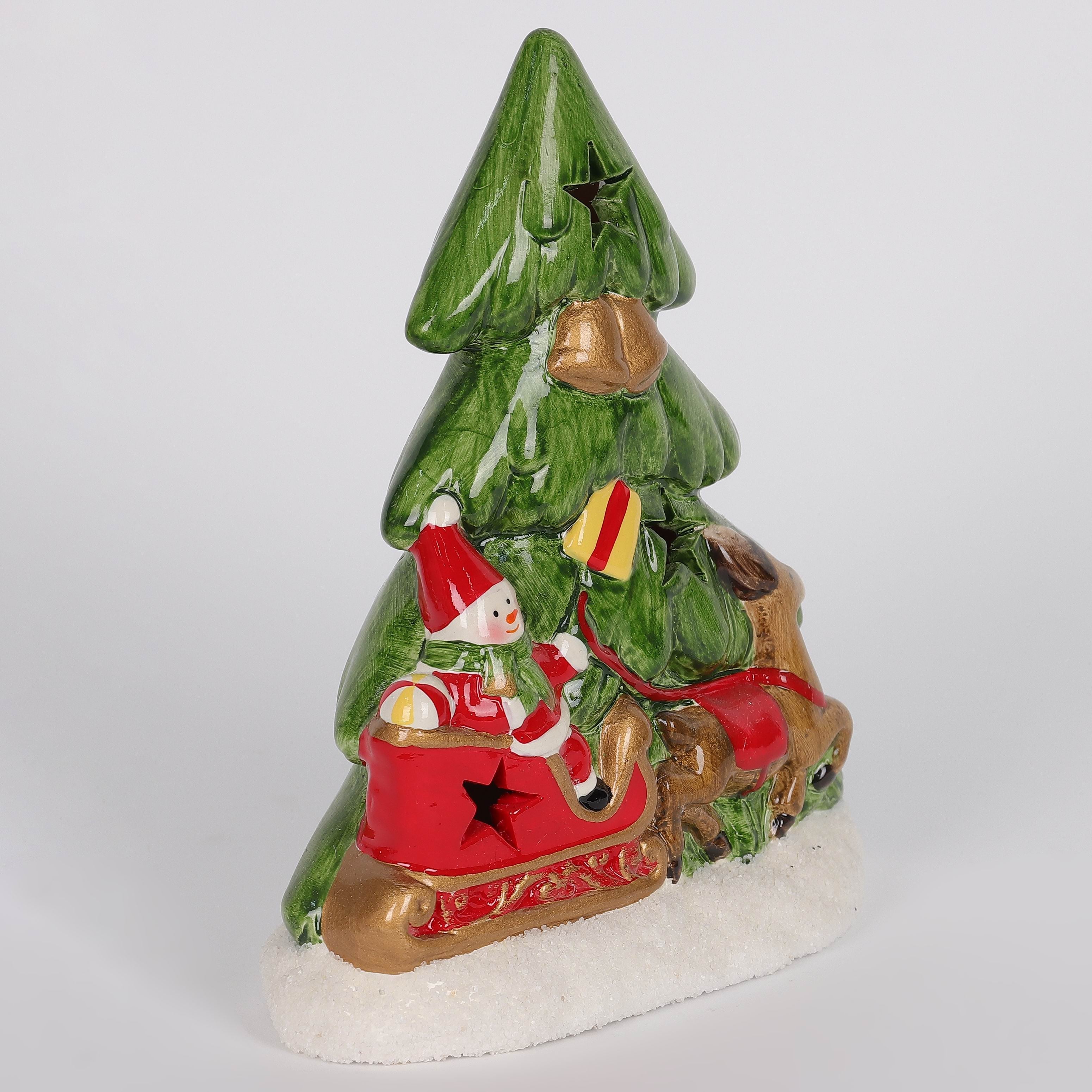 6.25 X 5.25 X 2.75"H CERAMIC SNOWMAN IN SLEIGH WITH TREE DECOR