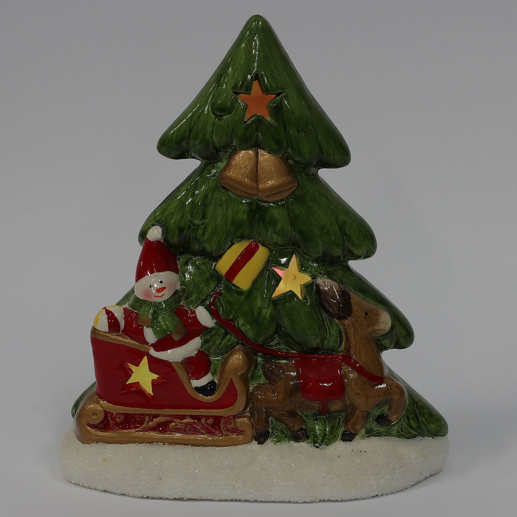 6.25 X 5.25 X 2.75"H CERAMIC SNOWMAN IN SLEIGH WITH TREE DECOR