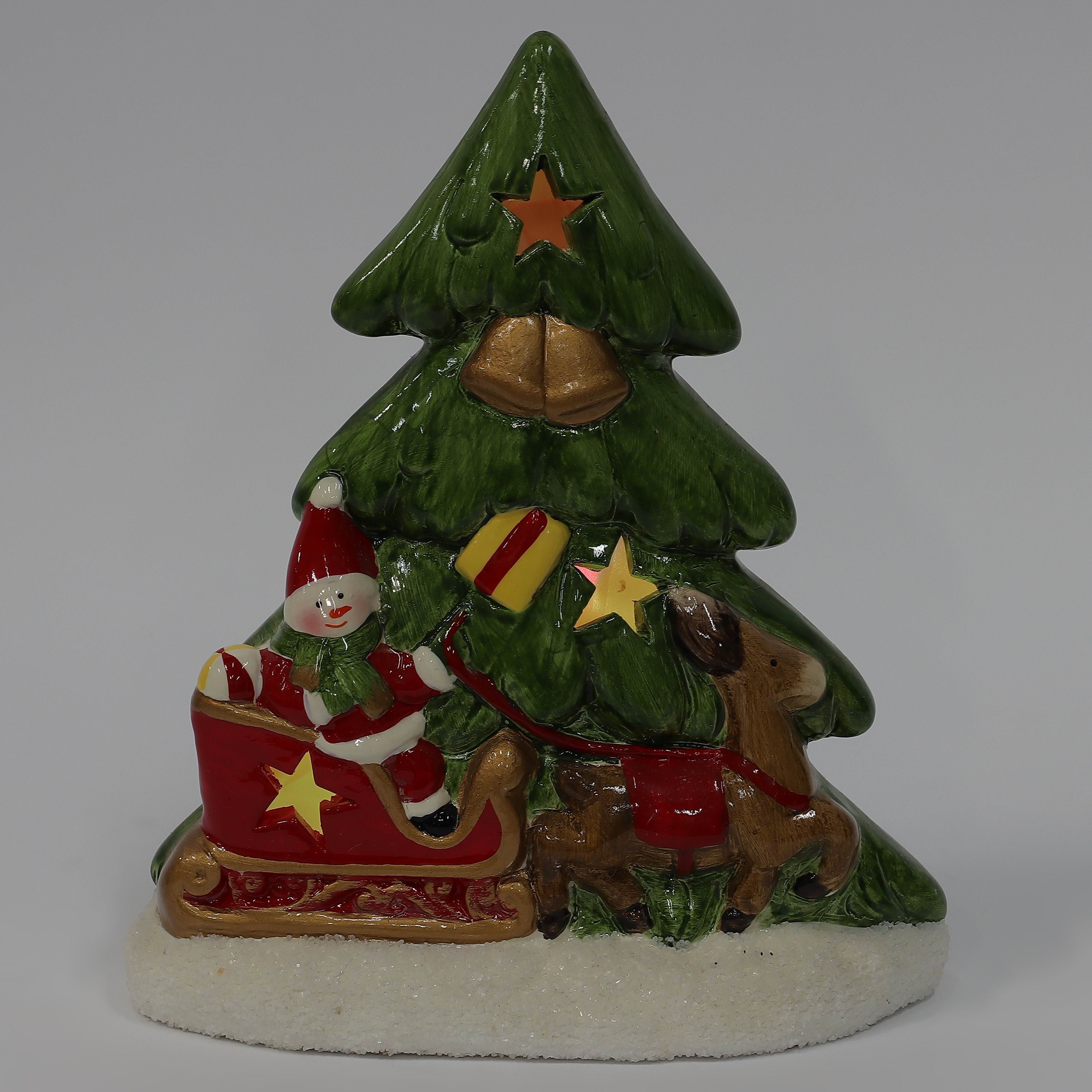 6.25 X 5.25 X 2.75"H CERAMIC SNOWMAN IN SLEIGH WITH TREE DECOR