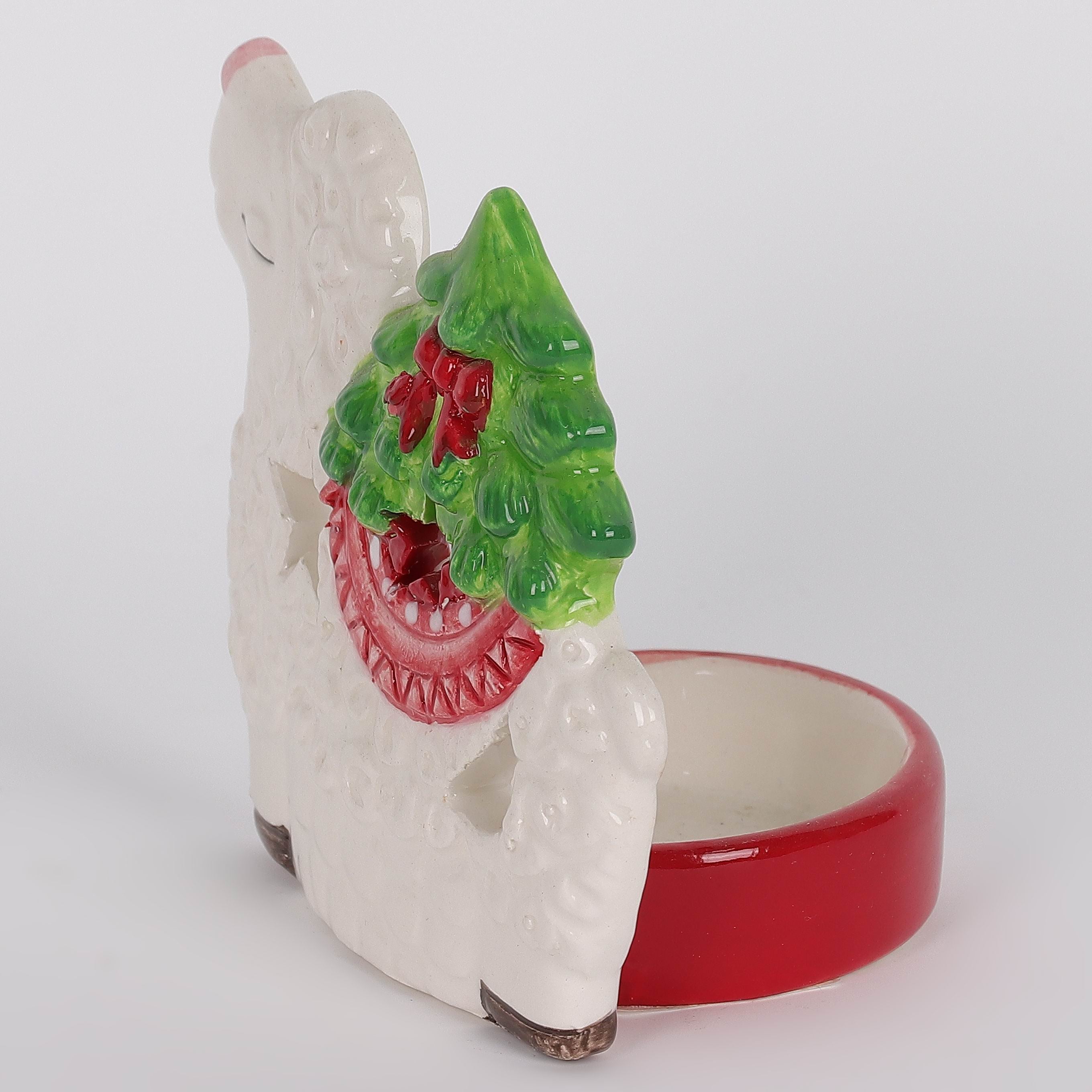 4 X 2.75 X 3.5"H CERAMIC LAMA W/ TREE TEA LIGHT HOLDER OR DECOR