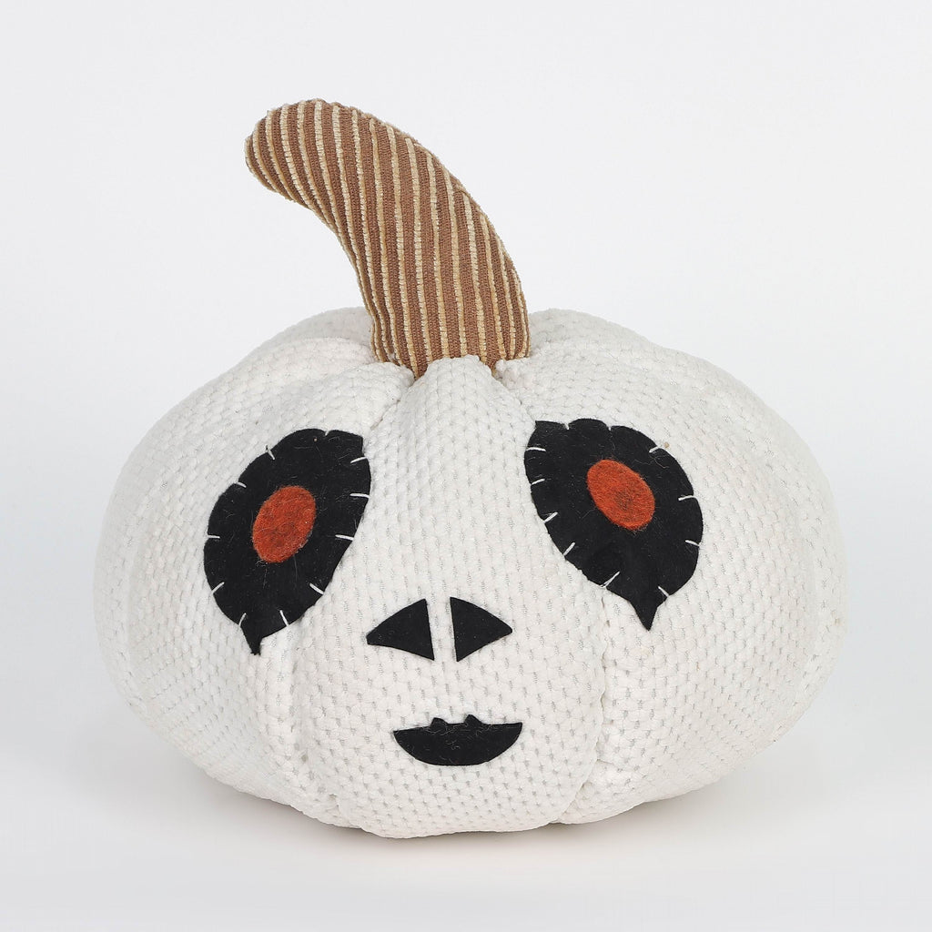 7" Halloween Fabric White Pumpkin with Face