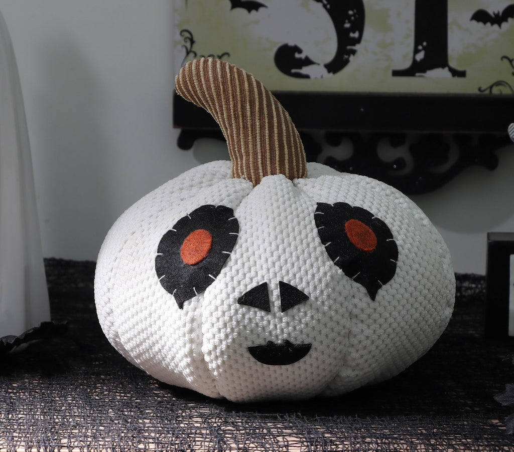 7" Halloween Fabric White Pumpkin with Face