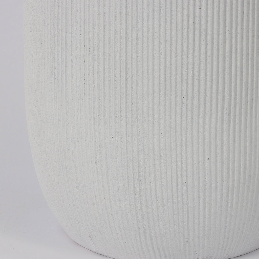 15.366 X 15.366 X 35.46"H MATTE WHITE PLANTER W/ SHINY SILVER EDGE