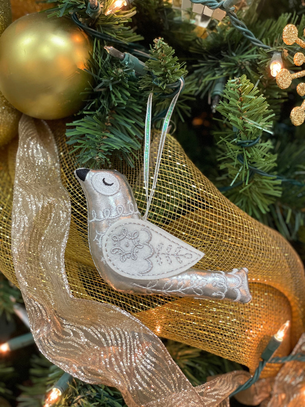 4" Embroidered Fabric Bird Ornaments