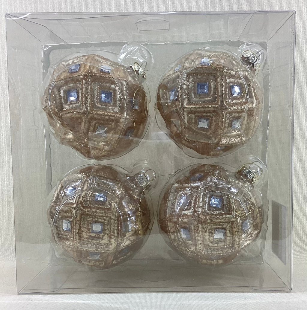 4" diameter Gold Glass Ball Ornament (Set Of 4)