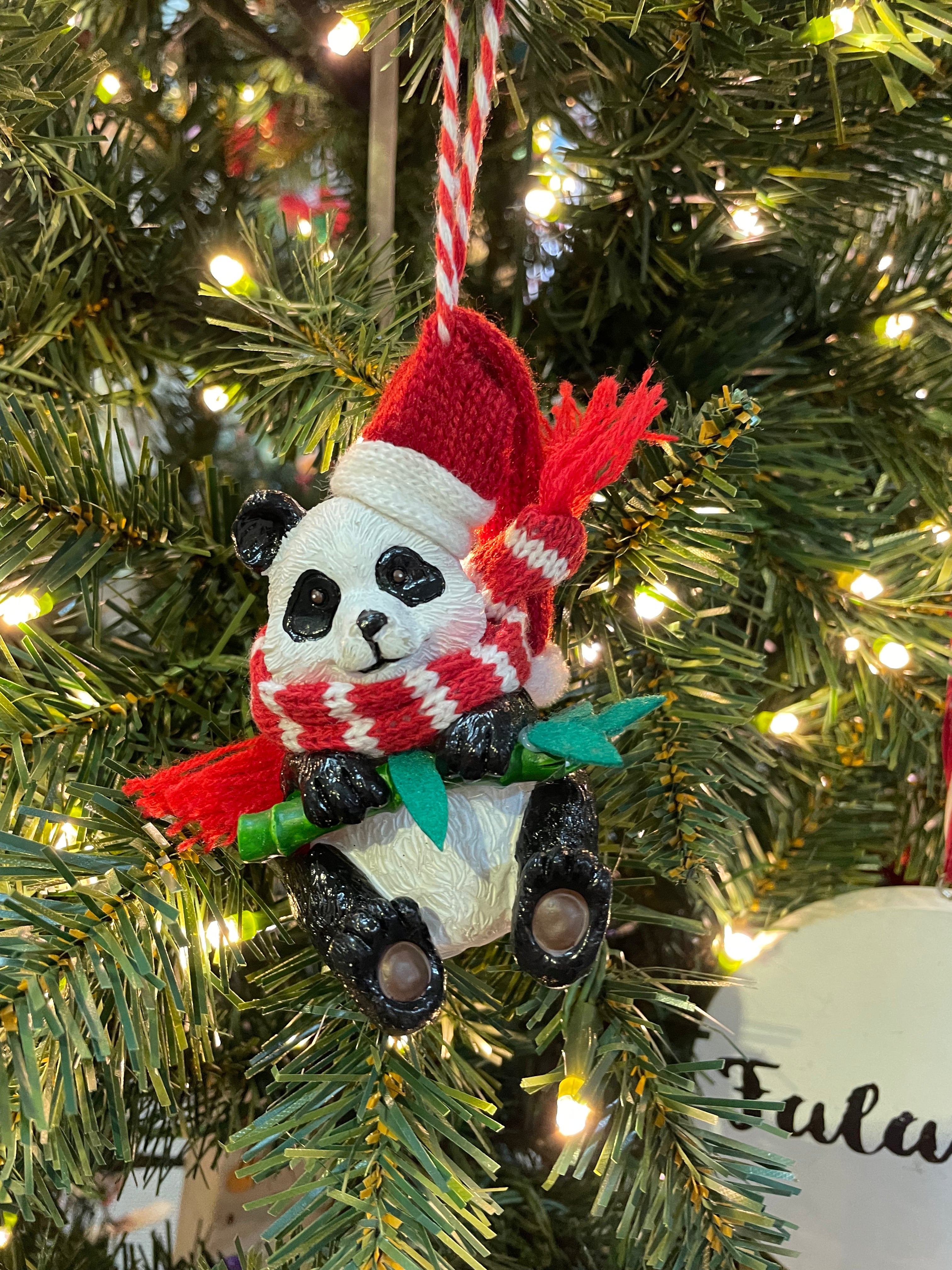4.5" Resin Panda Bear With Knit Hat And Scarf Ornament