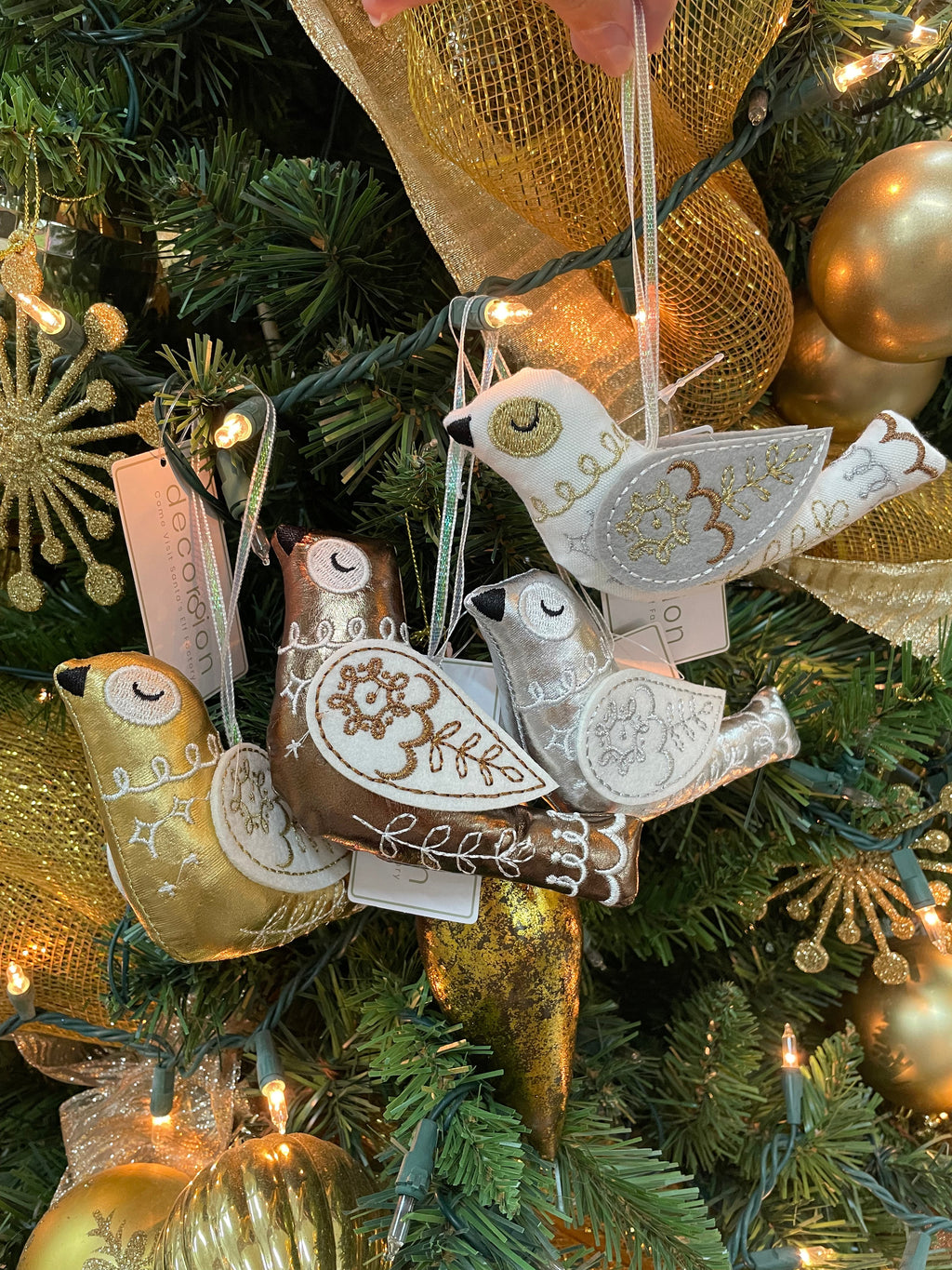 4" Embroidered Fabric Bird Ornaments