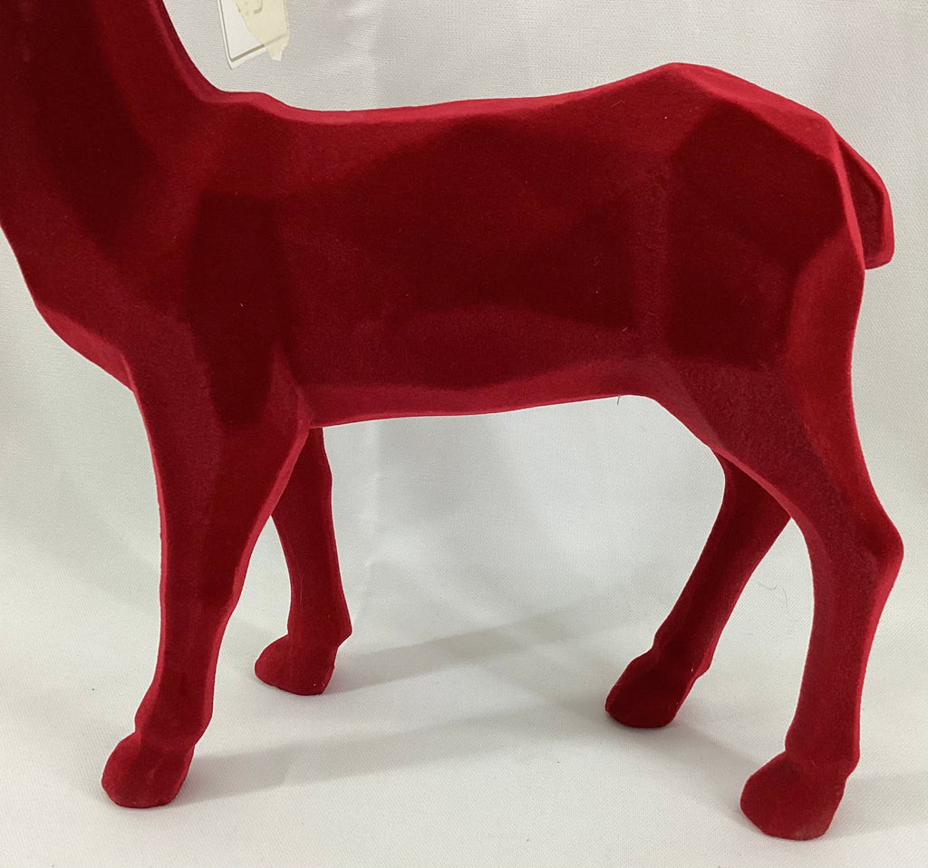 Red Flocked Standing Resin Deer
