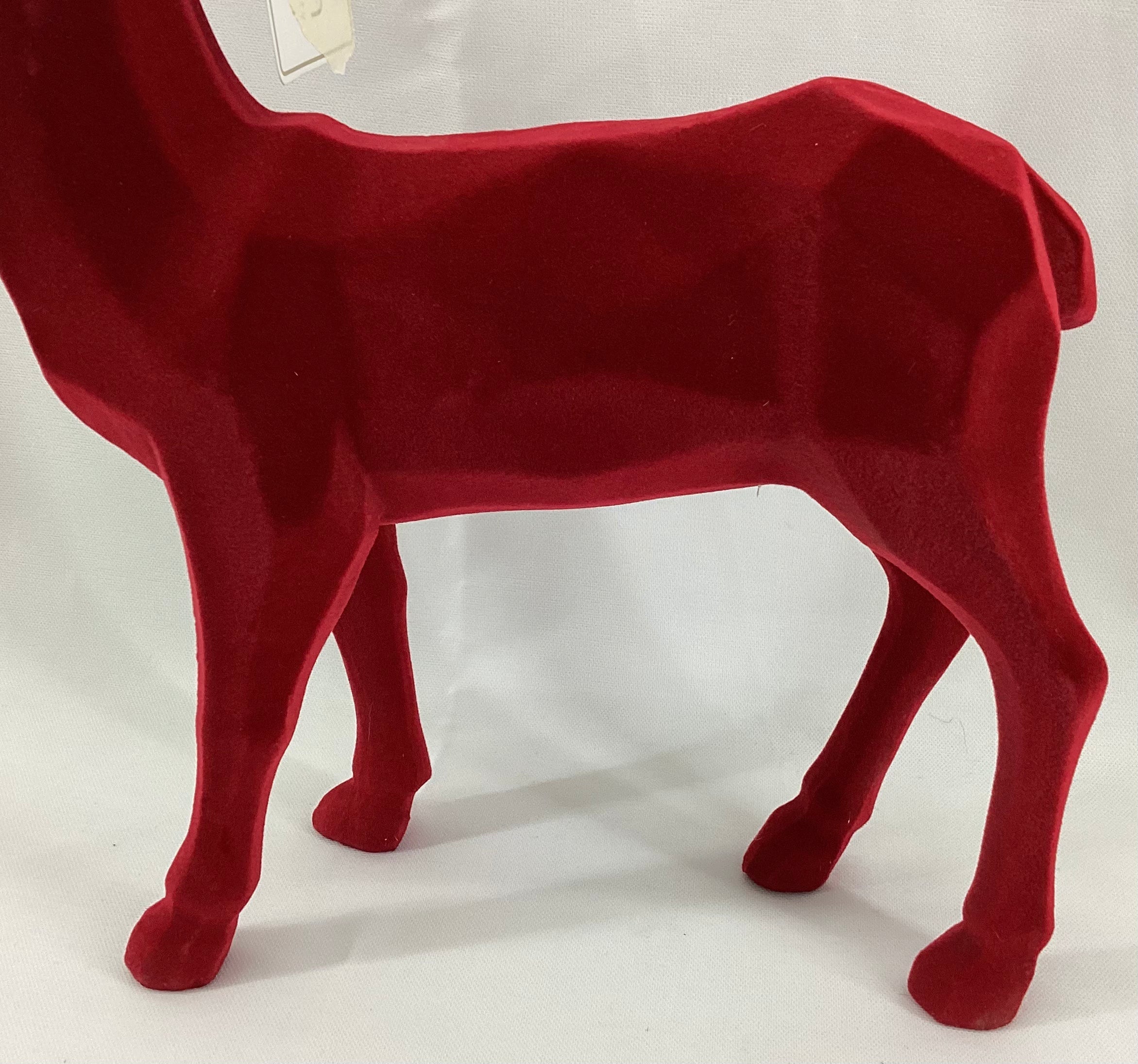 Red Flocked Standing Resin Deer