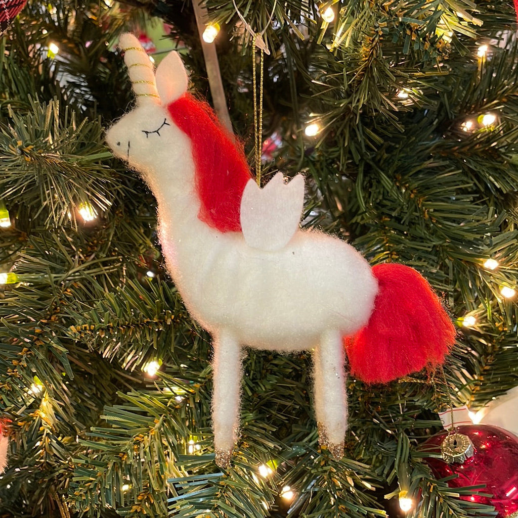 4.5" Boiled Wool Unicorn Ornament