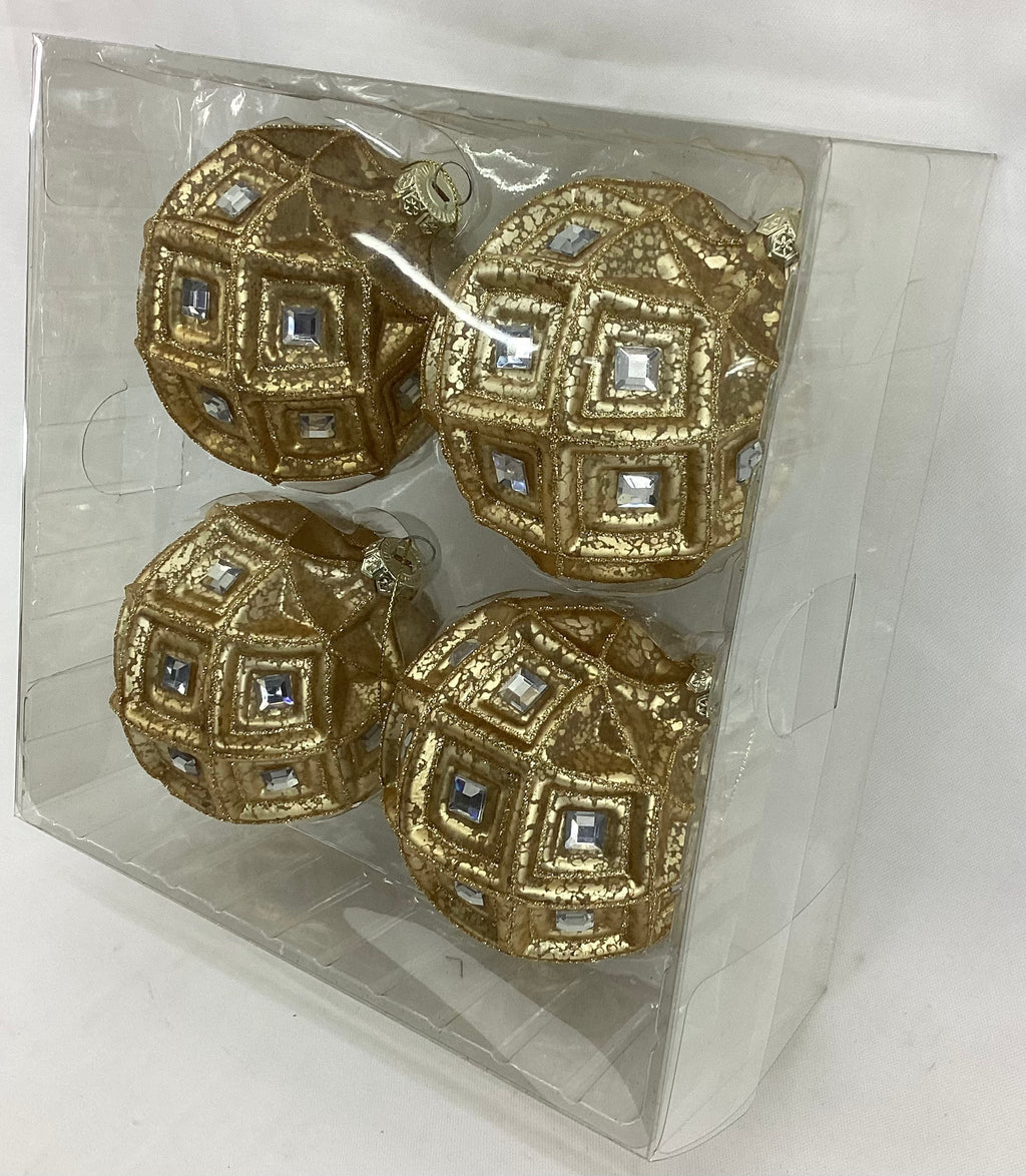 4" diameter Gold Glass Ball Ornament (Set Of 4)